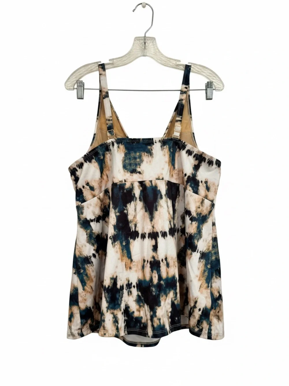 Cacique Tie-Dye Tankini Top with Knotted Front - Teal, Black  & Cream